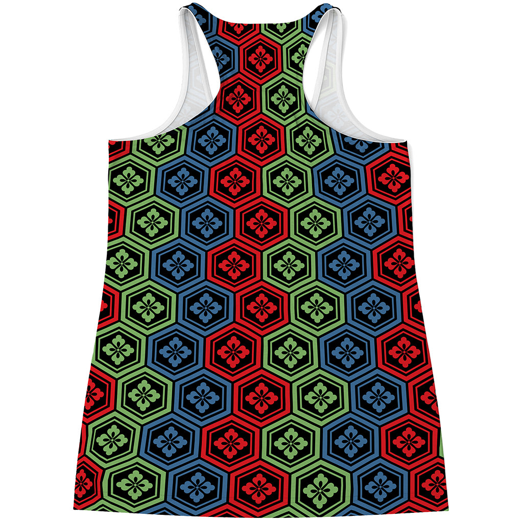 Colorful Japanese Flower Pattern Print Women's Racerback Tank Top