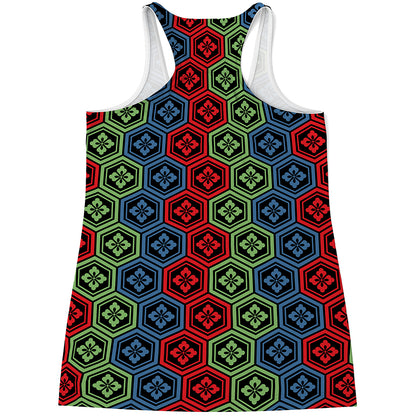 Colorful Japanese Flower Pattern Print Women's Racerback Tank Top