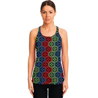 Colorful Japanese Flower Pattern Print Women's Racerback Tank Top