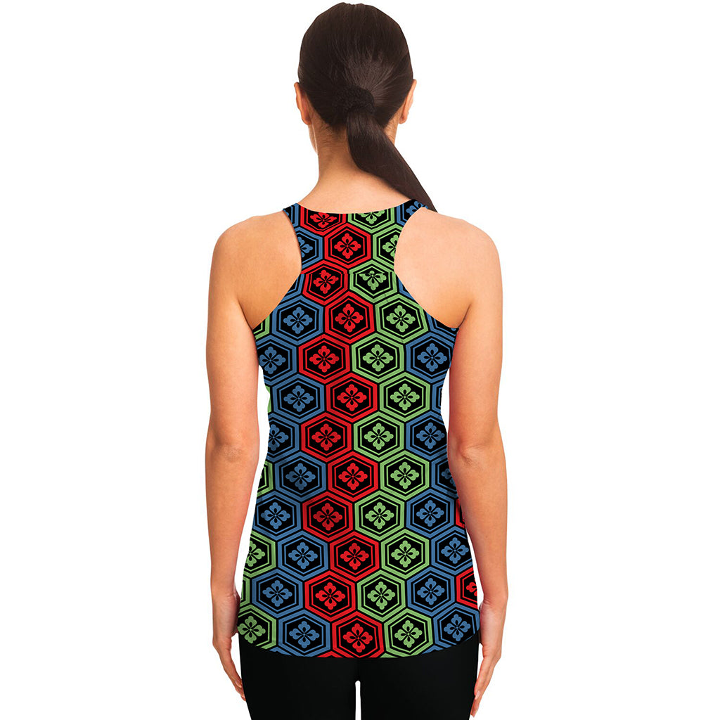 Colorful Japanese Flower Pattern Print Women's Racerback Tank Top