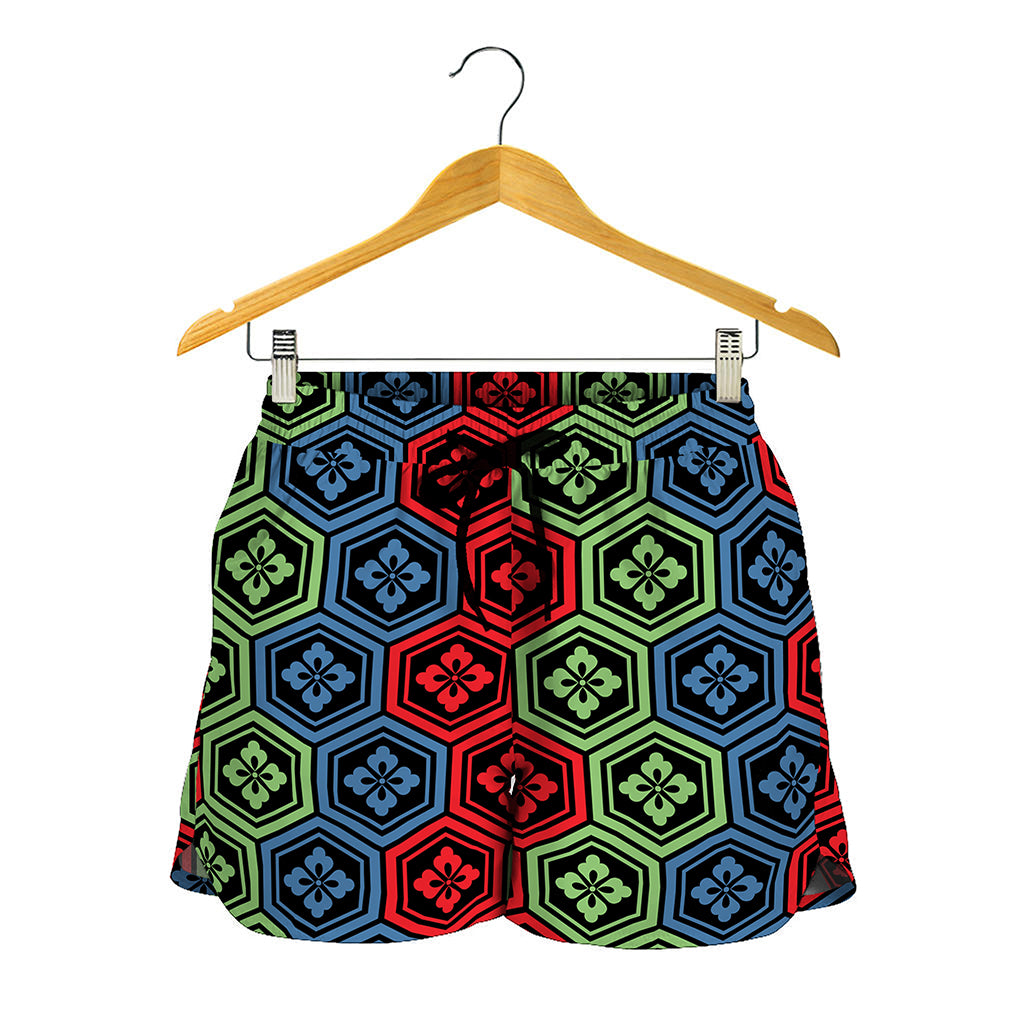 Colorful Japanese Flower Pattern Print Women's Shorts