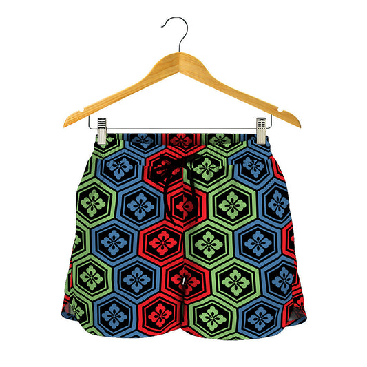 Colorful Japanese Flower Pattern Print Women's Shorts