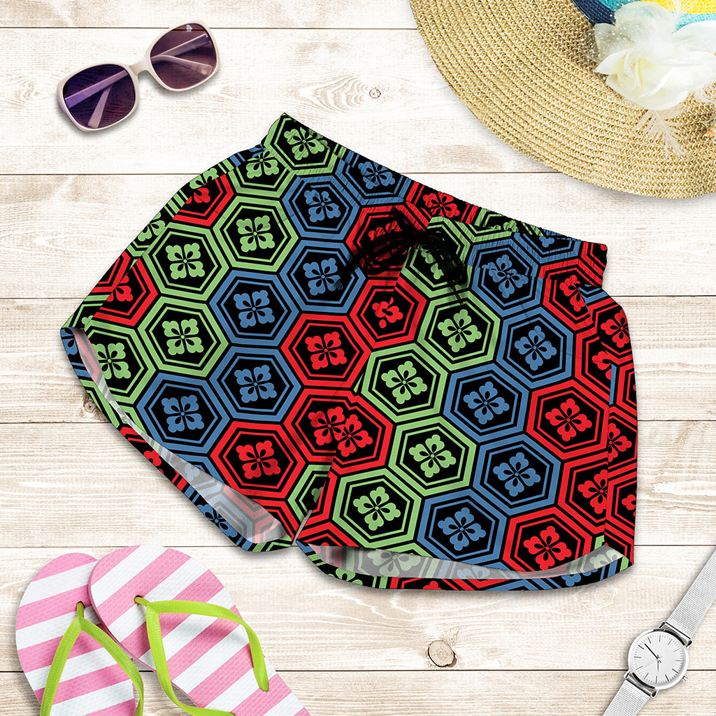 Colorful Japanese Flower Pattern Print Women's Shorts