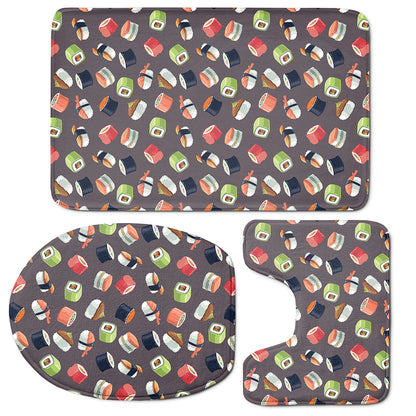 Colorful Japanese Sushi Pattern Print 3 Piece Bath Mat Set