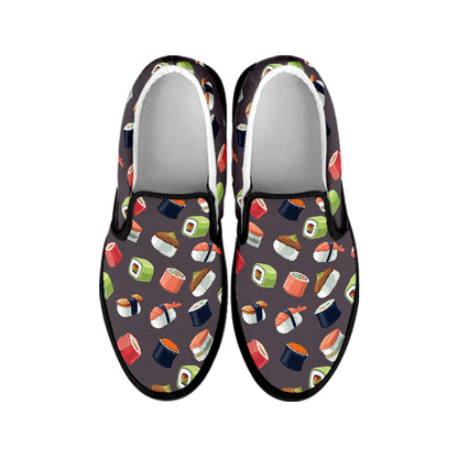 Colorful Japanese Sushi Pattern Print Black Slip On Shoes