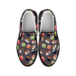 Colorful Japanese Sushi Pattern Print Black Slip On Shoes