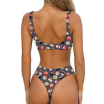 Colorful Japanese Sushi Pattern Print Front Bow Tie Bikini