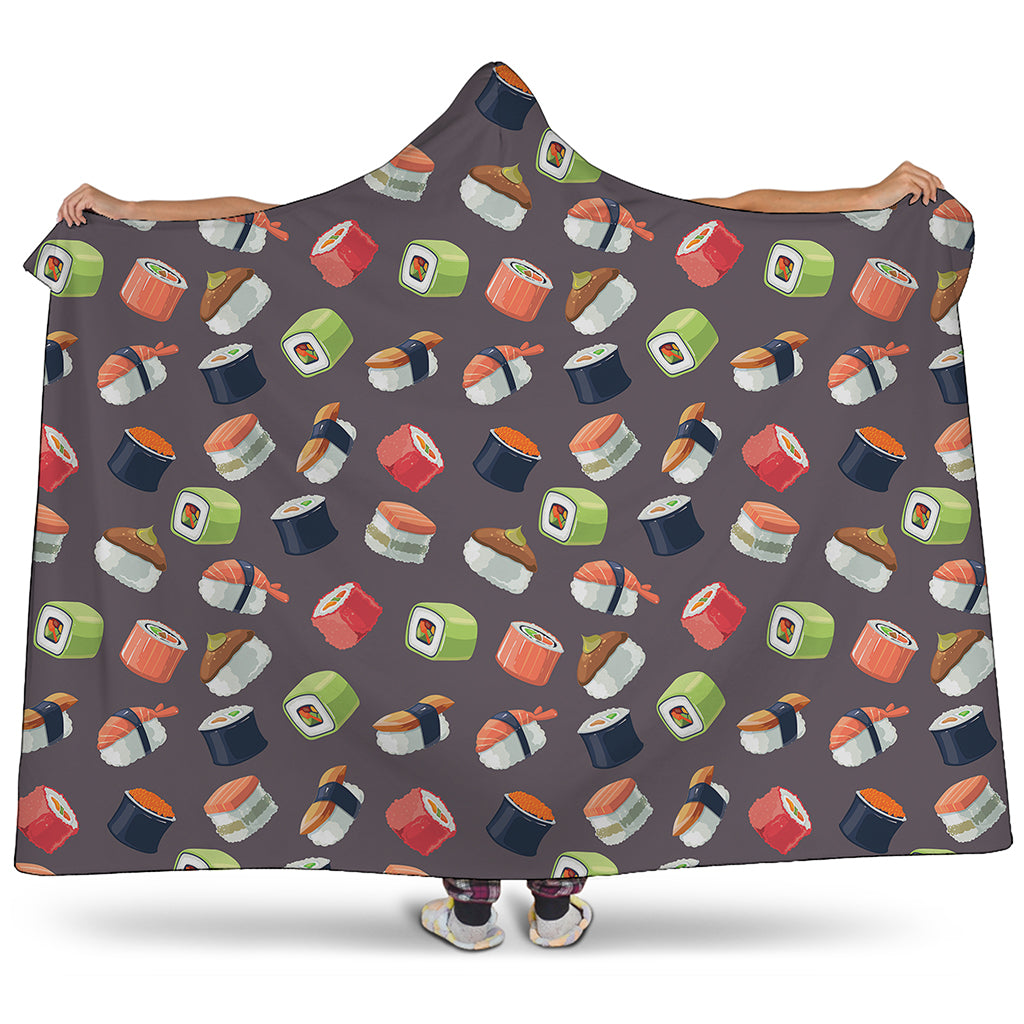Colorful Japanese Sushi Pattern Print Hooded Blanket