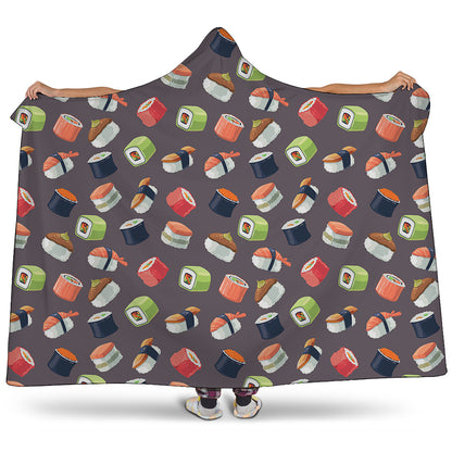 Colorful Japanese Sushi Pattern Print Hooded Blanket
