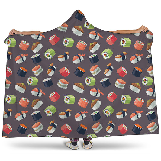 Colorful Japanese Sushi Pattern Print Hooded Blanket