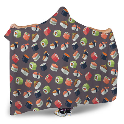 Colorful Japanese Sushi Pattern Print Hooded Blanket