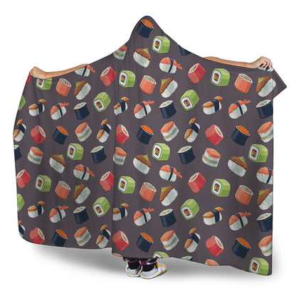 Colorful Japanese Sushi Pattern Print Hooded Blanket