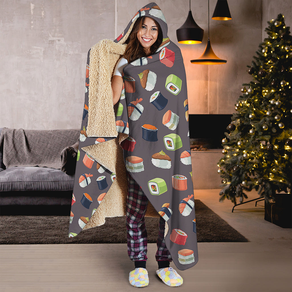 Colorful Japanese Sushi Pattern Print Hooded Blanket