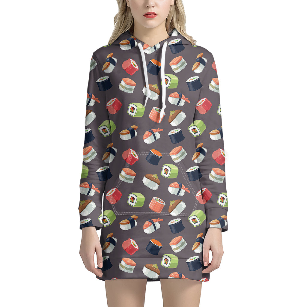 Colorful Japanese Sushi Pattern Print Hoodie Dress