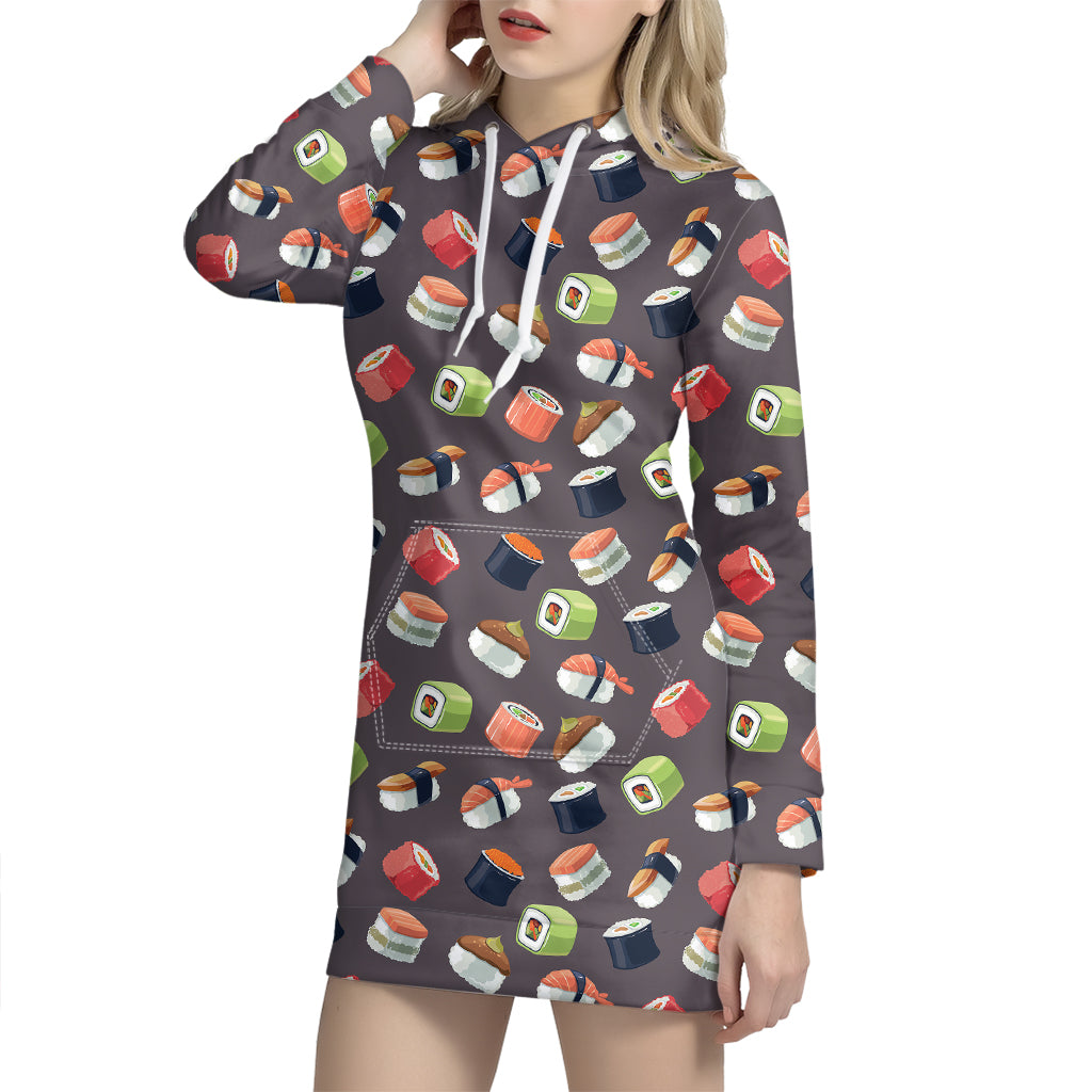 Colorful Japanese Sushi Pattern Print Hoodie Dress
