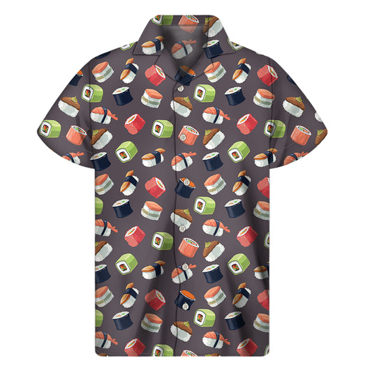 Colorful Japanese Sushi Pattern Print Men's Short Sleeve Shirt
