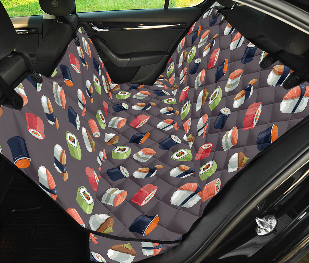 Colorful Japanese Sushi Pattern Print Pet Car Back Seat Cover