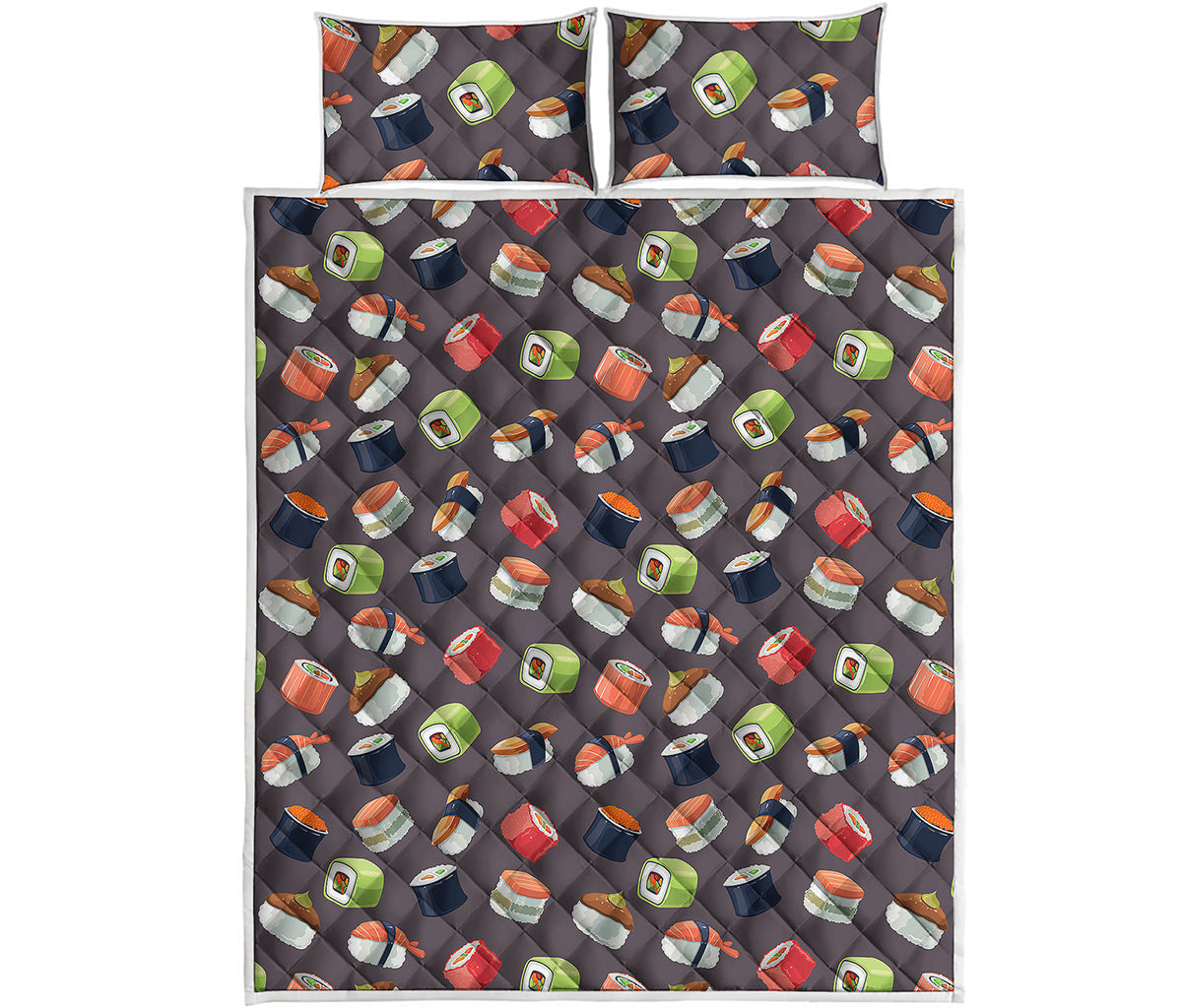 Colorful Japanese Sushi Pattern Print Quilt Bed Set
