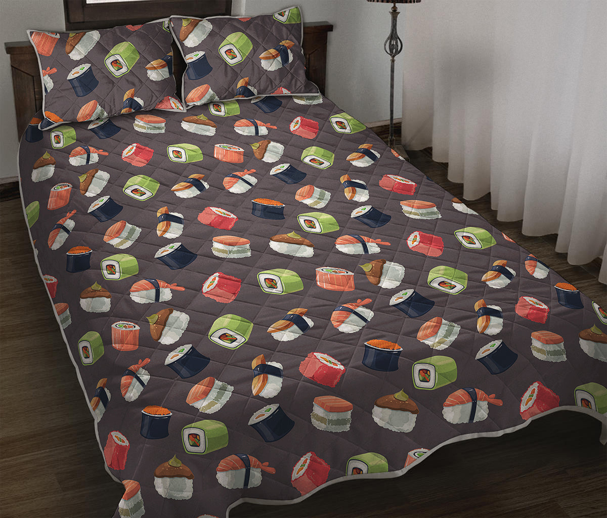 Colorful Japanese Sushi Pattern Print Quilt Bed Set