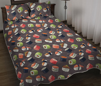Colorful Japanese Sushi Pattern Print Quilt Bed Set