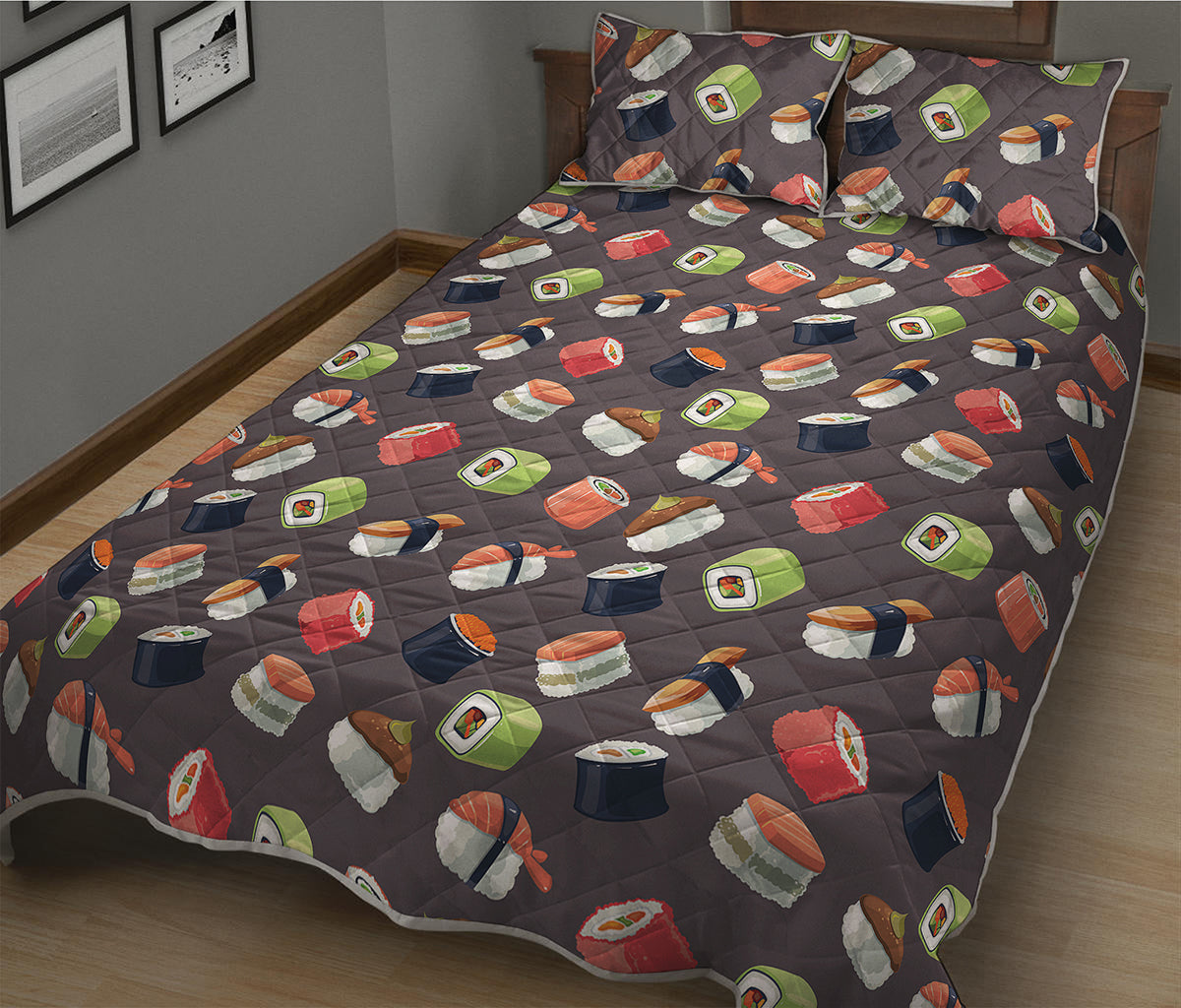 Colorful Japanese Sushi Pattern Print Quilt Bed Set