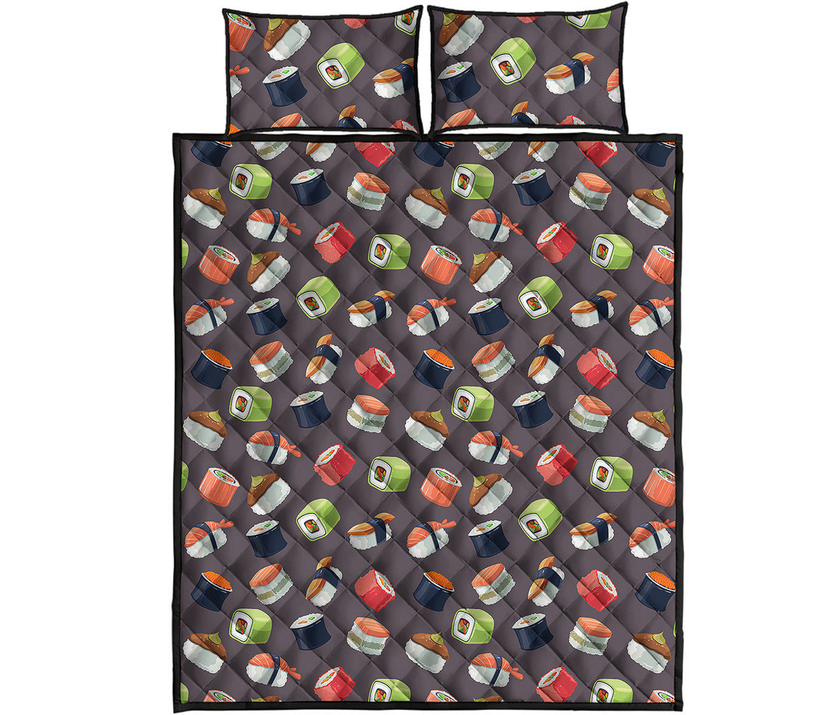 Colorful Japanese Sushi Pattern Print Quilt Bed Set