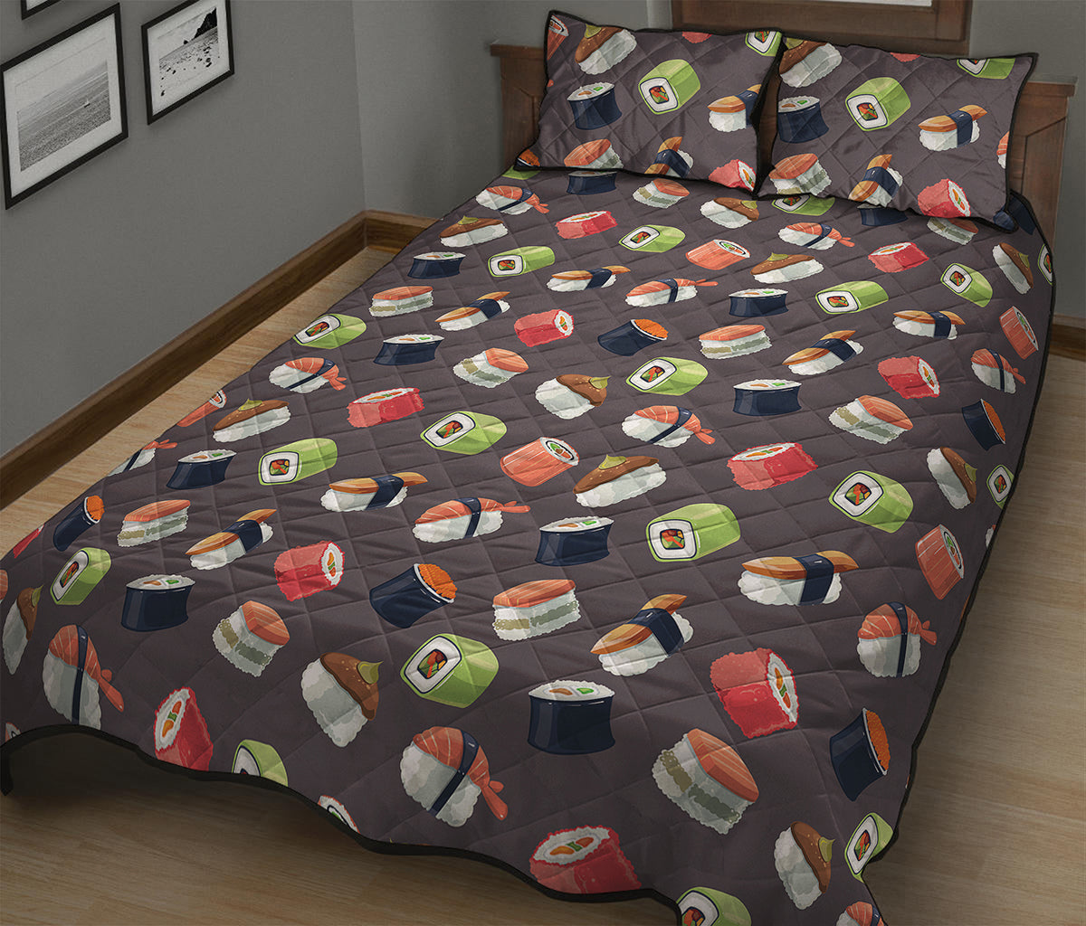 Colorful Japanese Sushi Pattern Print Quilt Bed Set