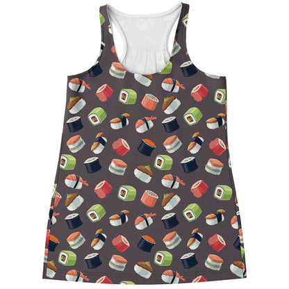 Colorful Japanese Sushi Pattern Print Women's Racerback Tank Top