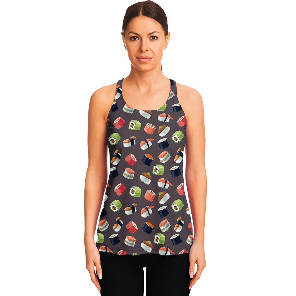 Colorful Japanese Sushi Pattern Print Women's Racerback Tank Top