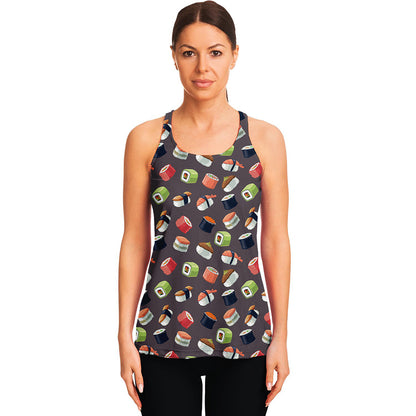 Colorful Japanese Sushi Pattern Print Women's Racerback Tank Top