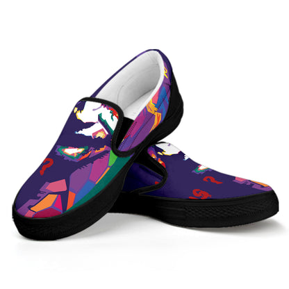 Colorful Joker Why So Serious Print Black Slip On Shoes
