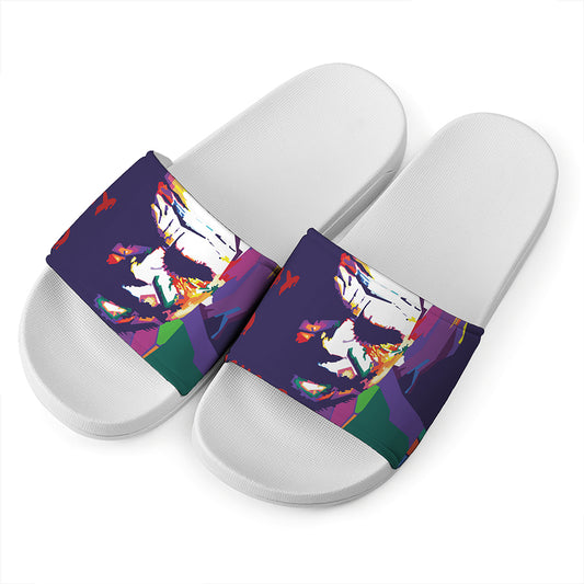 Colorful Joker Why So Serious Print White Slide Sandals