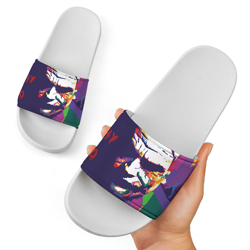 Colorful Joker Why So Serious Print White Slide Sandals