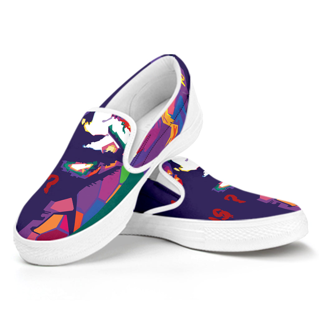Colorful Joker Why So Serious Print White Slip On Shoes