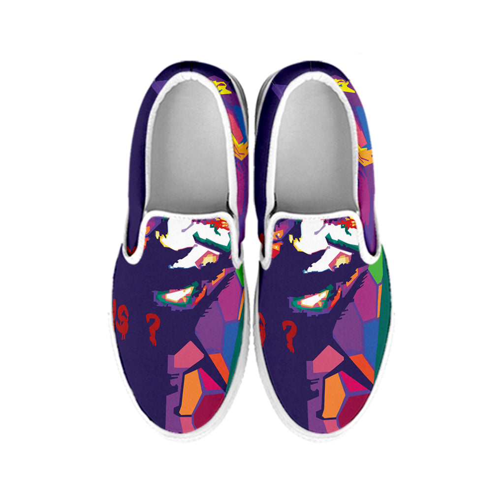 Colorful Joker Why So Serious Print White Slip On Shoes