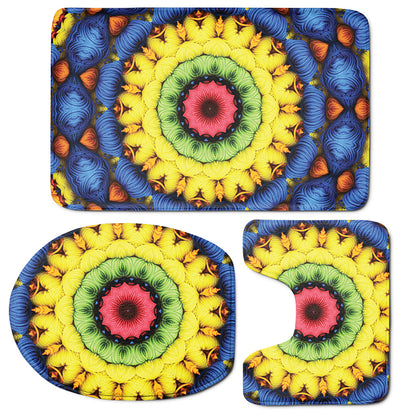Colorful Kaleidoscope Print 3 Piece Bath Mat Set
