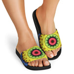Colorful Kaleidoscope Print Black Slide Sandals