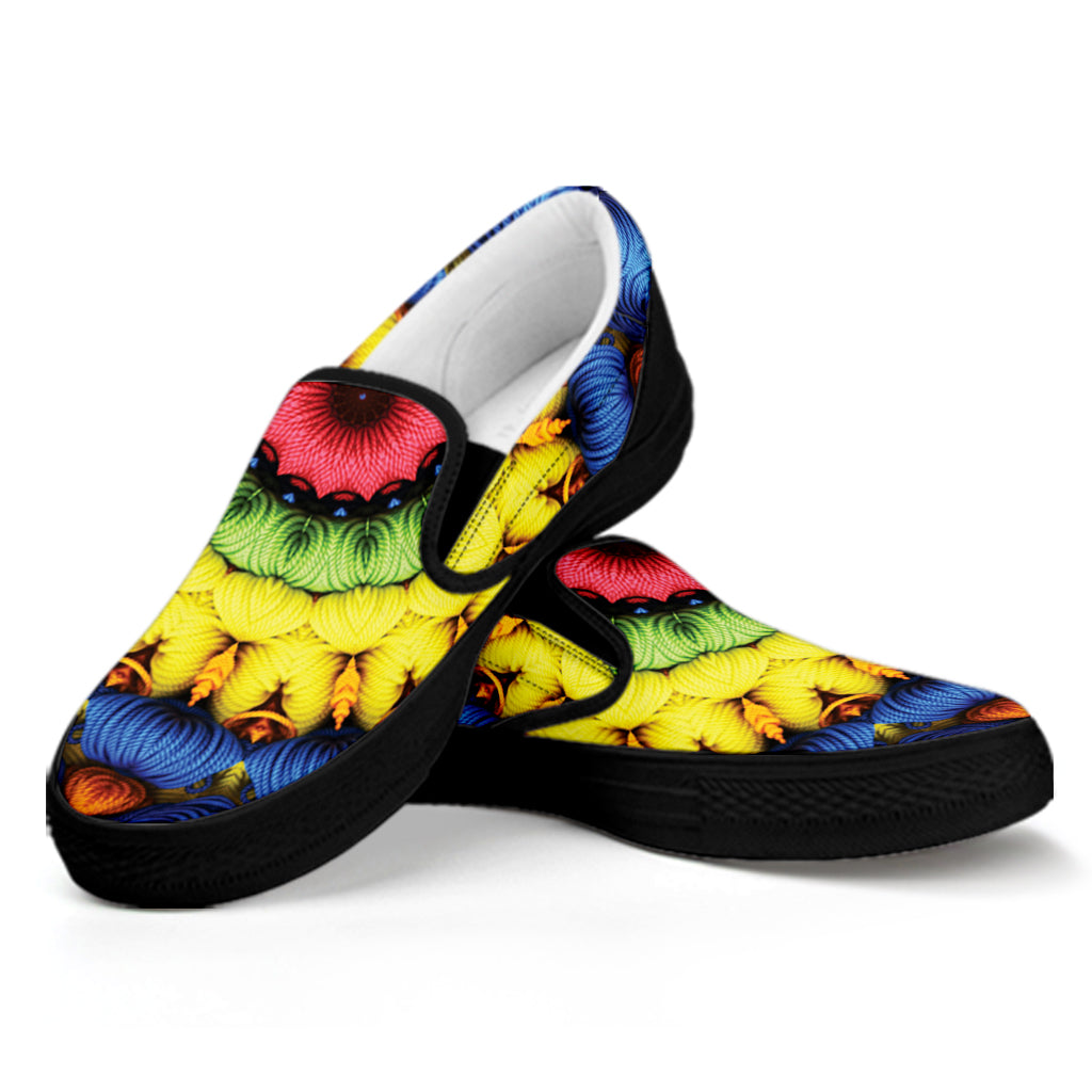 Colorful Kaleidoscope Print Black Slip On Shoes