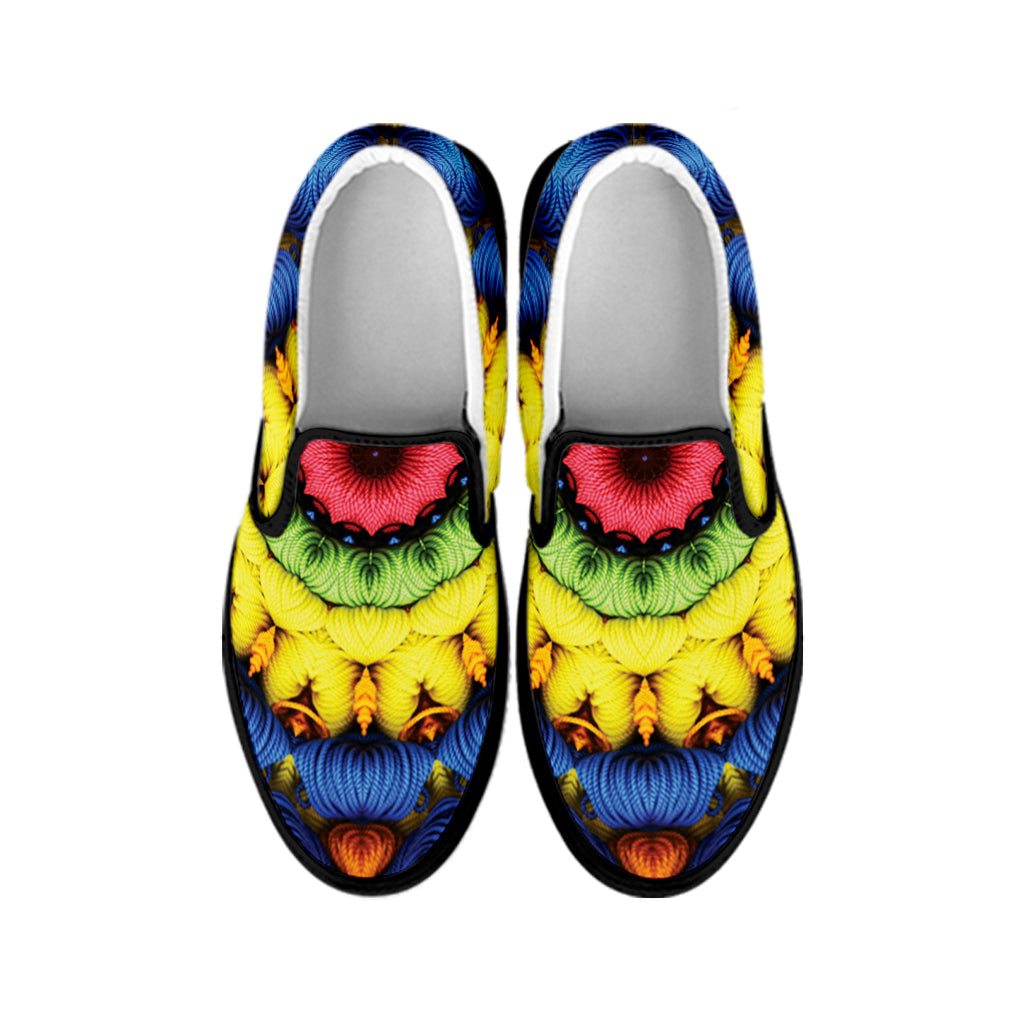 Colorful Kaleidoscope Print Black Slip On Shoes