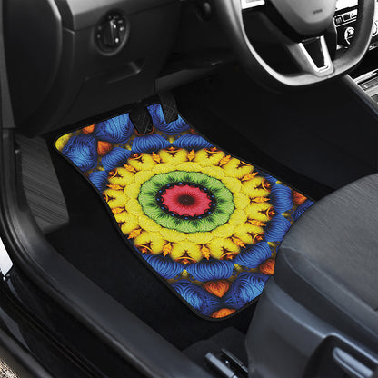 Colorful Kaleidoscope Print Front and Back Car Floor Mats