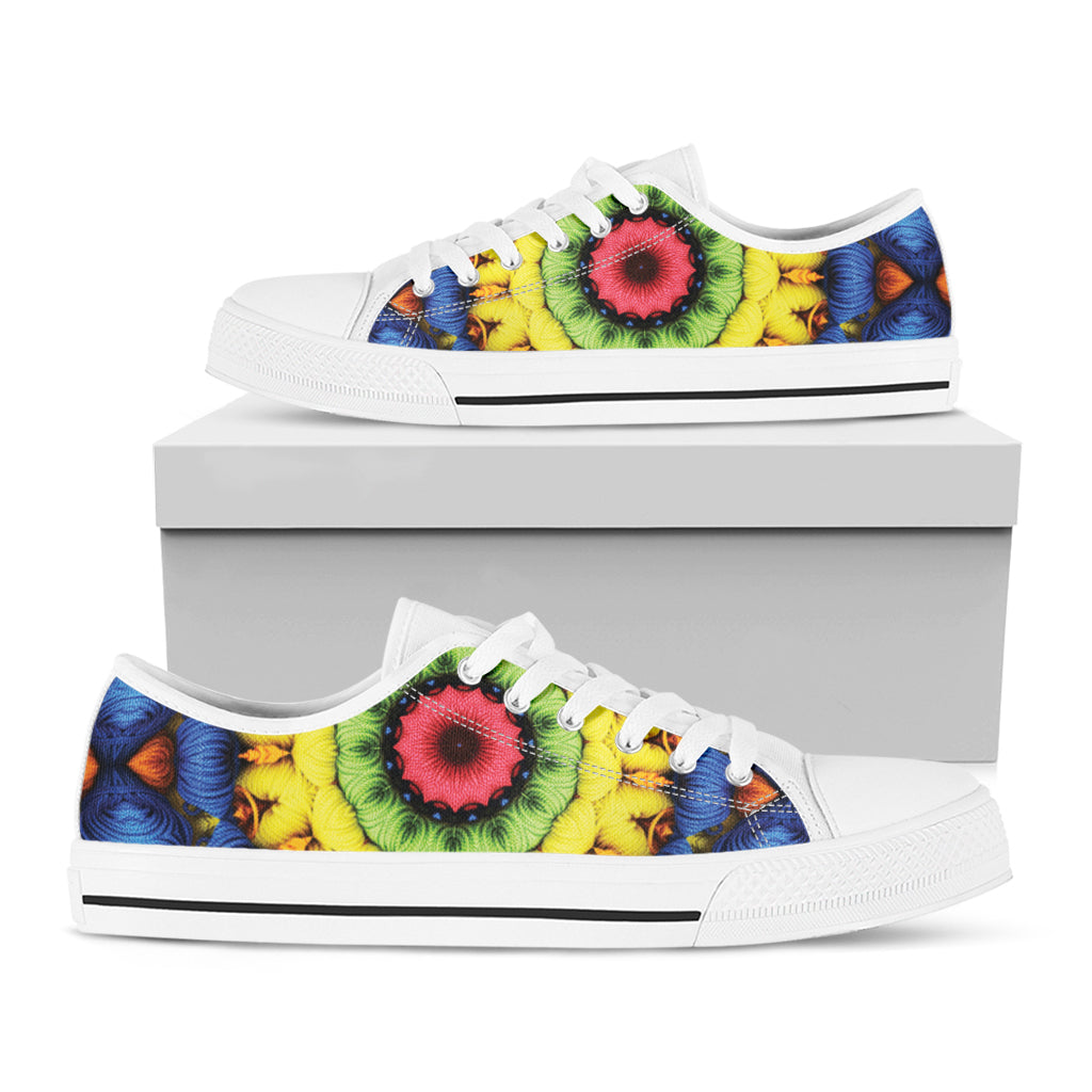 Colorful Kaleidoscope Print White Low Top Shoes