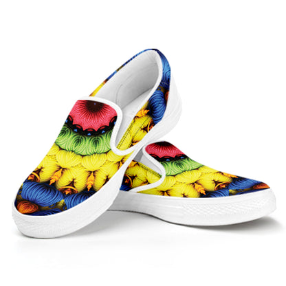 Colorful Kaleidoscope Print White Slip On Shoes