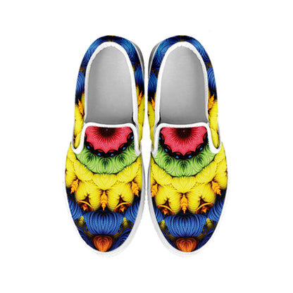 Colorful Kaleidoscope Print White Slip On Shoes