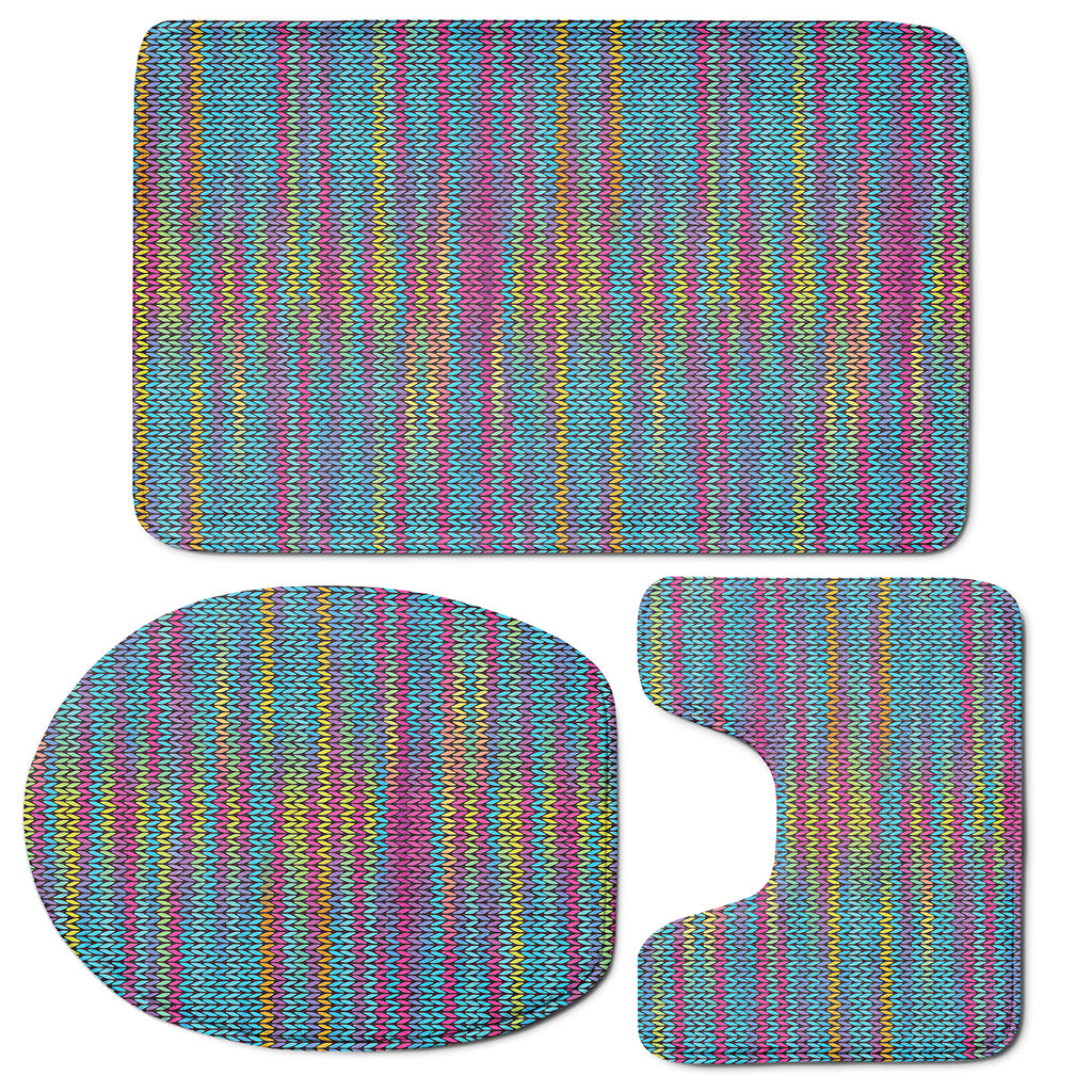 Colorful Knitted Pattern Print 3 Piece Bath Mat Set