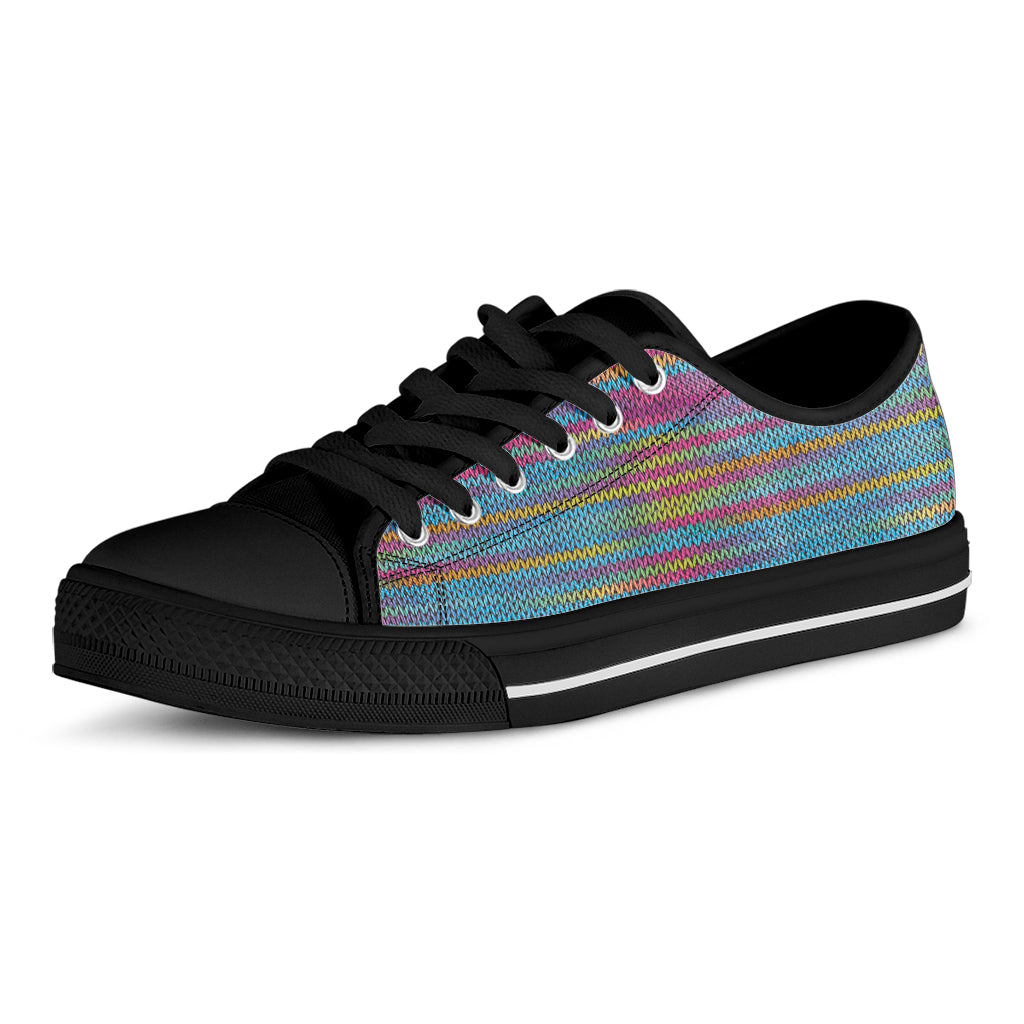 Colorful Knitted Pattern Print Black Low Top Shoes