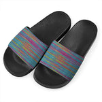 Colorful Knitted Pattern Print Black Slide Sandals