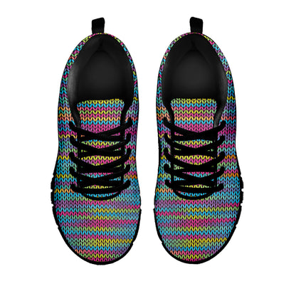 Colorful Knitted Pattern Print Black Sneakers
