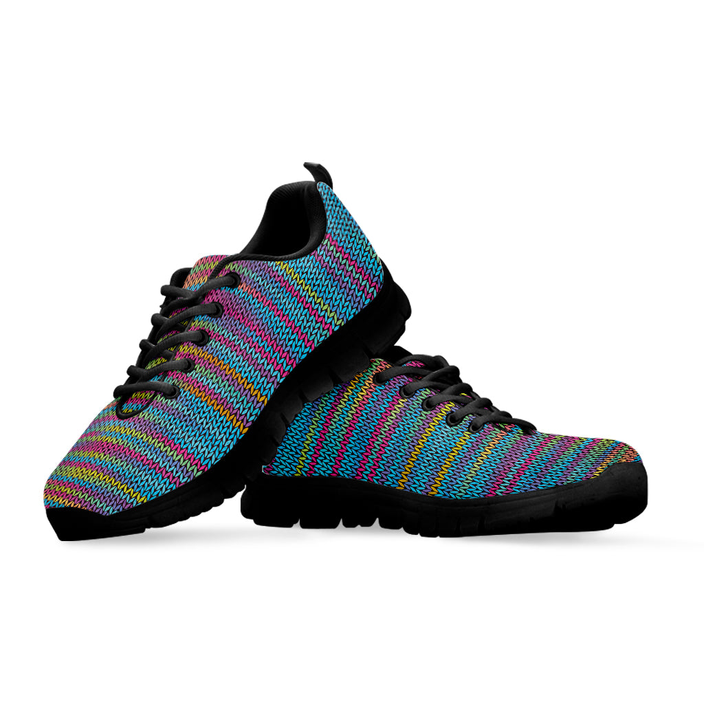 Colorful Knitted Pattern Print Black Sneakers