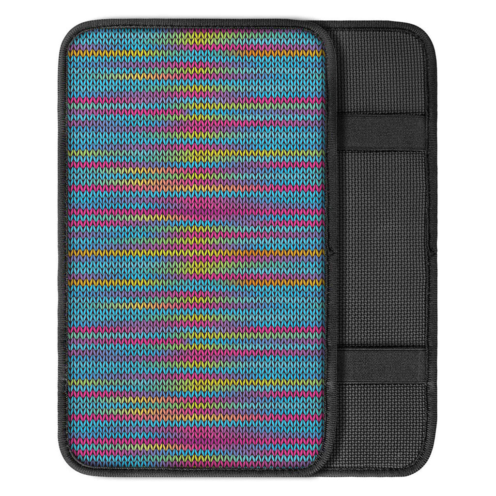 Colorful Knitted Pattern Print Car Center Console Cover
