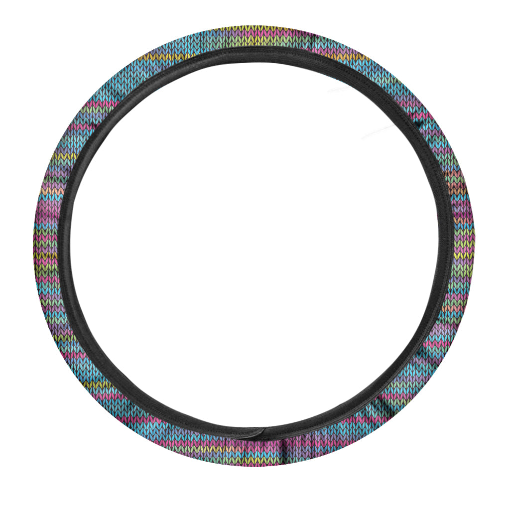 Colorful Knitted Pattern Print Car Steering Wheel Cover